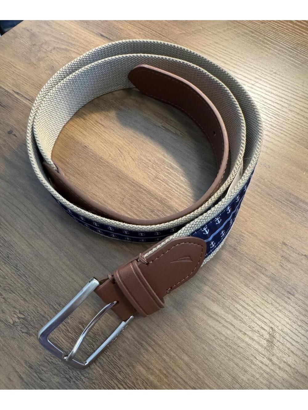 NWT Men's Nautica Belt with small Anchor detail Blue and Beige XL 42-44